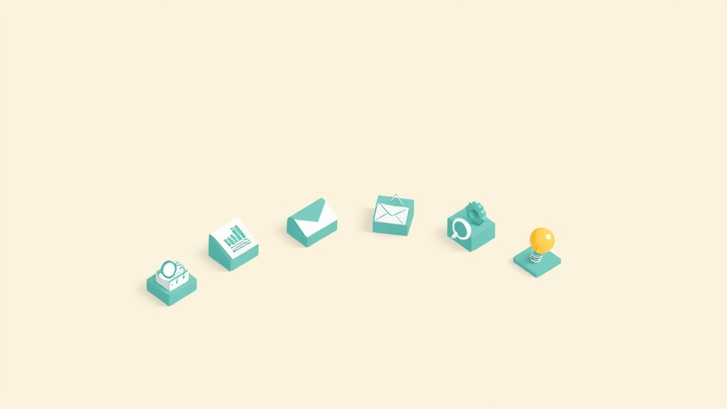 Claude AIの業務活用を表現した8つのアイコンキューブが並ぶミニマルなイラスト