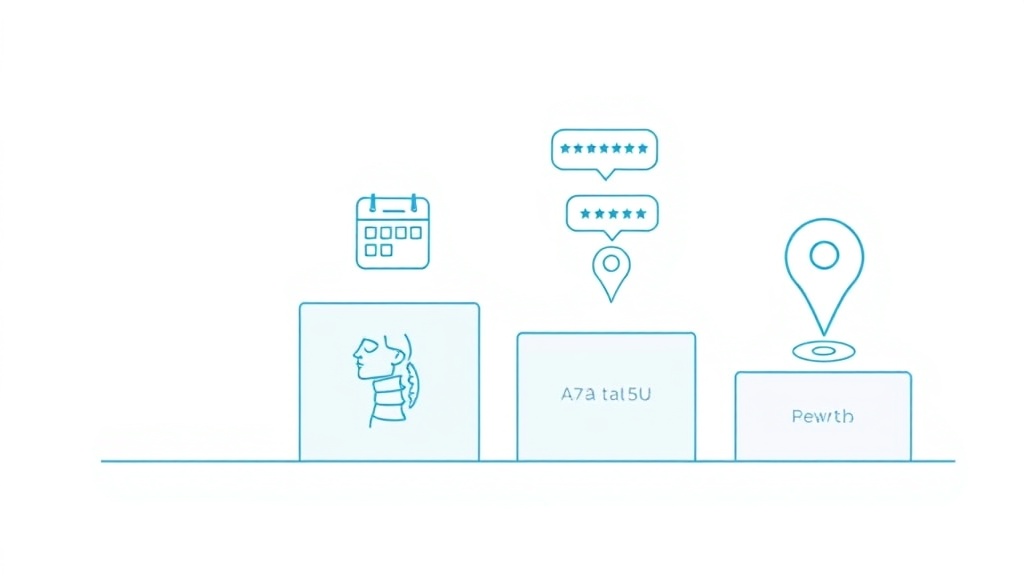 整骨院Web集客の4つの優先施策を示すステップアップ図解：施術、予約、口コミ、地域検索の順番
