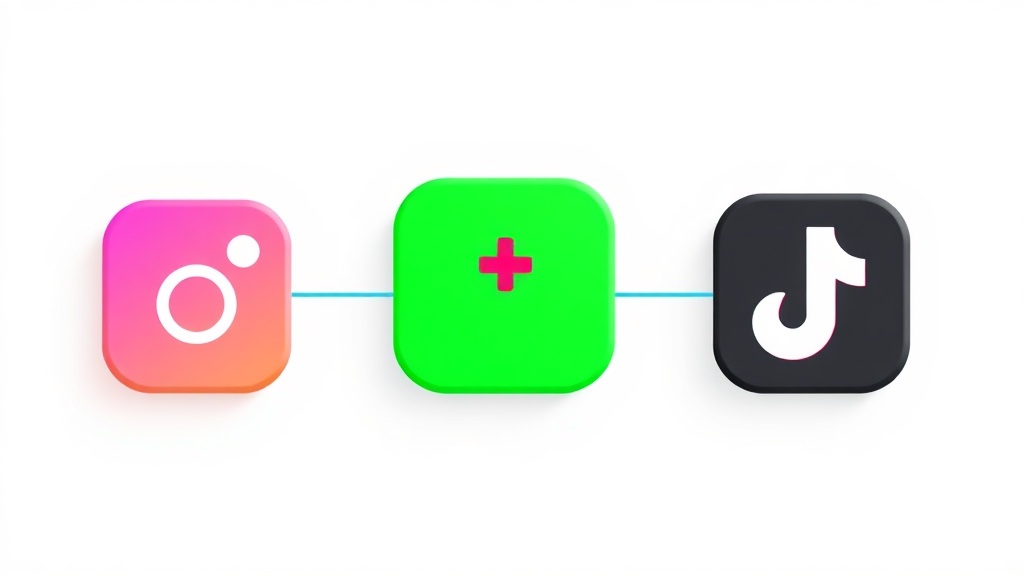 整骨院のSNS集客に使用するInstagram・LINE・TikTokのアイコンとプラス記号を配置した説明図